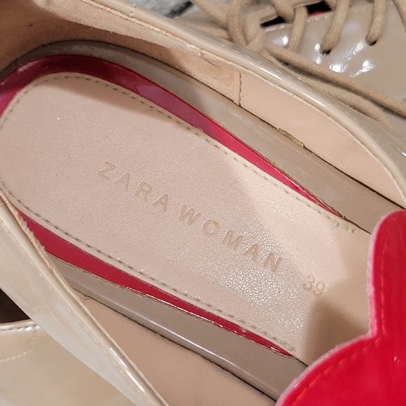 ZARA WOMAN Patent Platform Pointed Toe Lace-Up Oxford with HEARTS - Picture 9 of 16